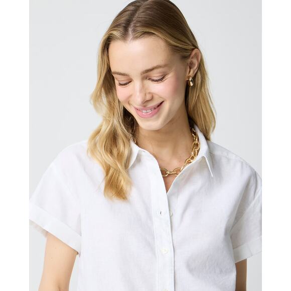 NWT J.Crew Short-Sleeve Linen-Blend Button-Up Shirt White Size XXL - Picture 2 of 7